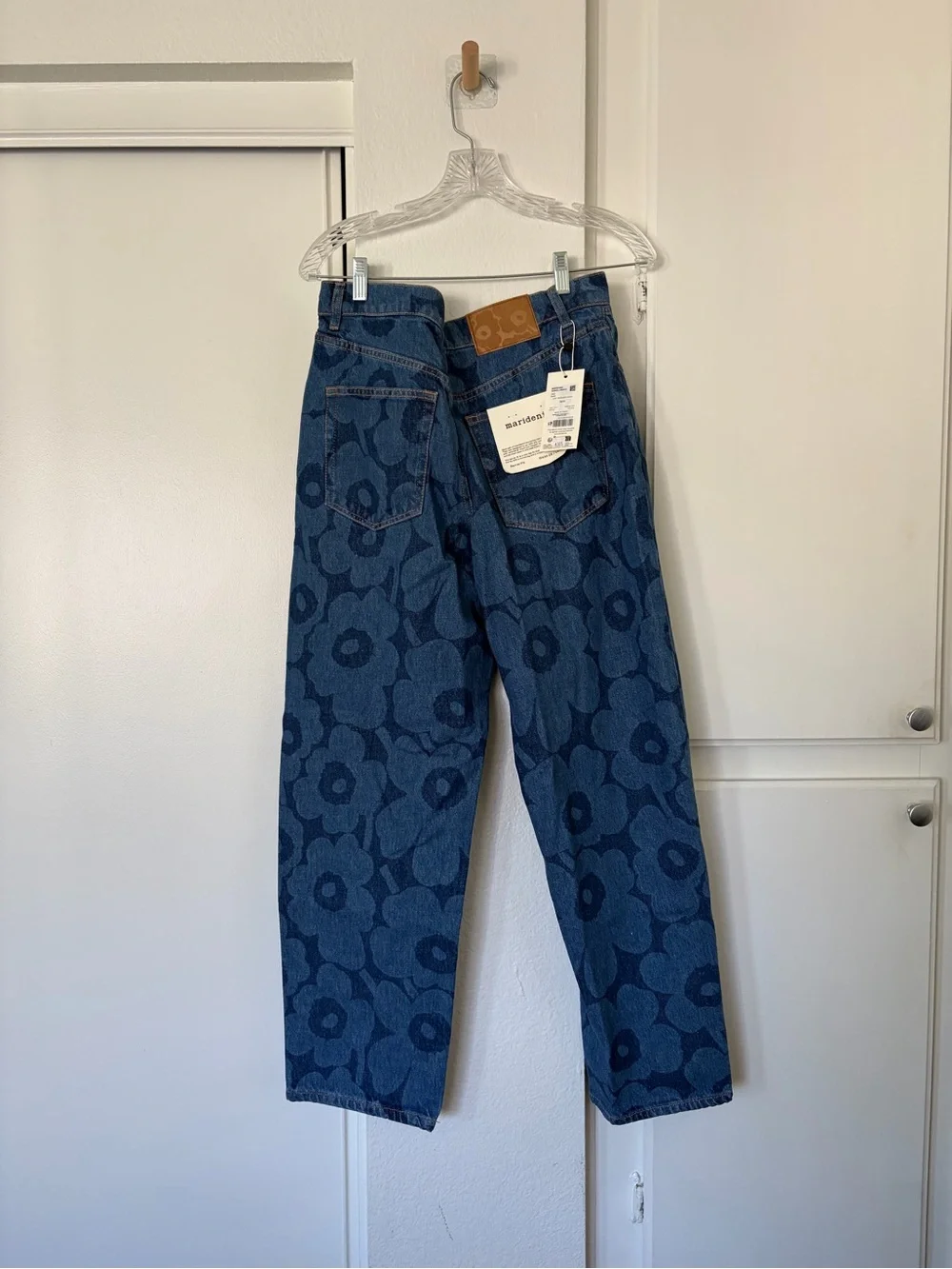 Marimekko Blue Floral-Print Barrel Jeans